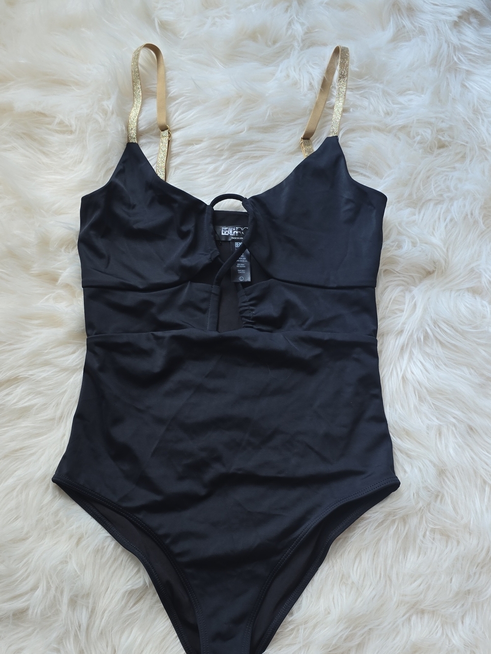 Beach Riot Black Gold Strap Cutout One Piece Swimsuit SIZE L